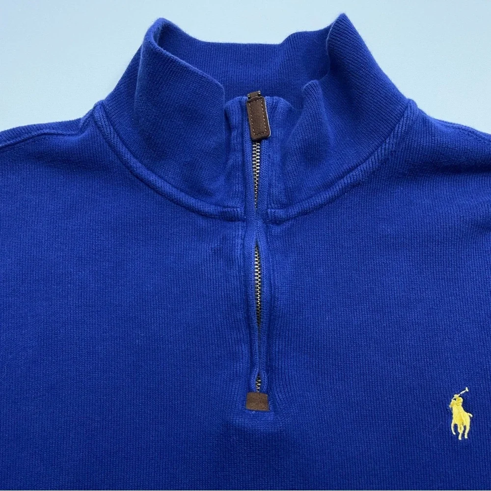 Polo Ralph Lauren 1/4 Zip Sweater Mens Size Large Blue Pony Logo Cotton Designer